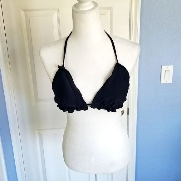 Cute Black String Bikini with Ruffles - Picture 2 of 6